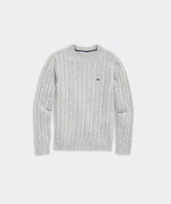 Boys’ Cotton Cashmere Cable Crewneck Sweater