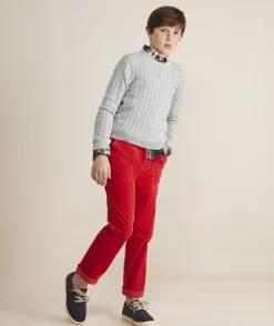 Boys’ Cotton Cashmere Cable Crewneck Sweater
