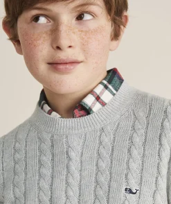 Boys’ Cotton Cashmere Cable Crewneck Sweater