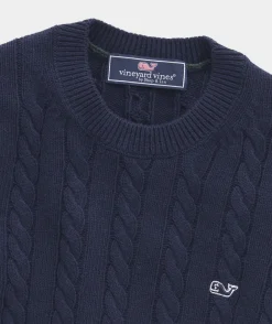 Boys’ Cotton Cashmere Cable Crewneck Sweater