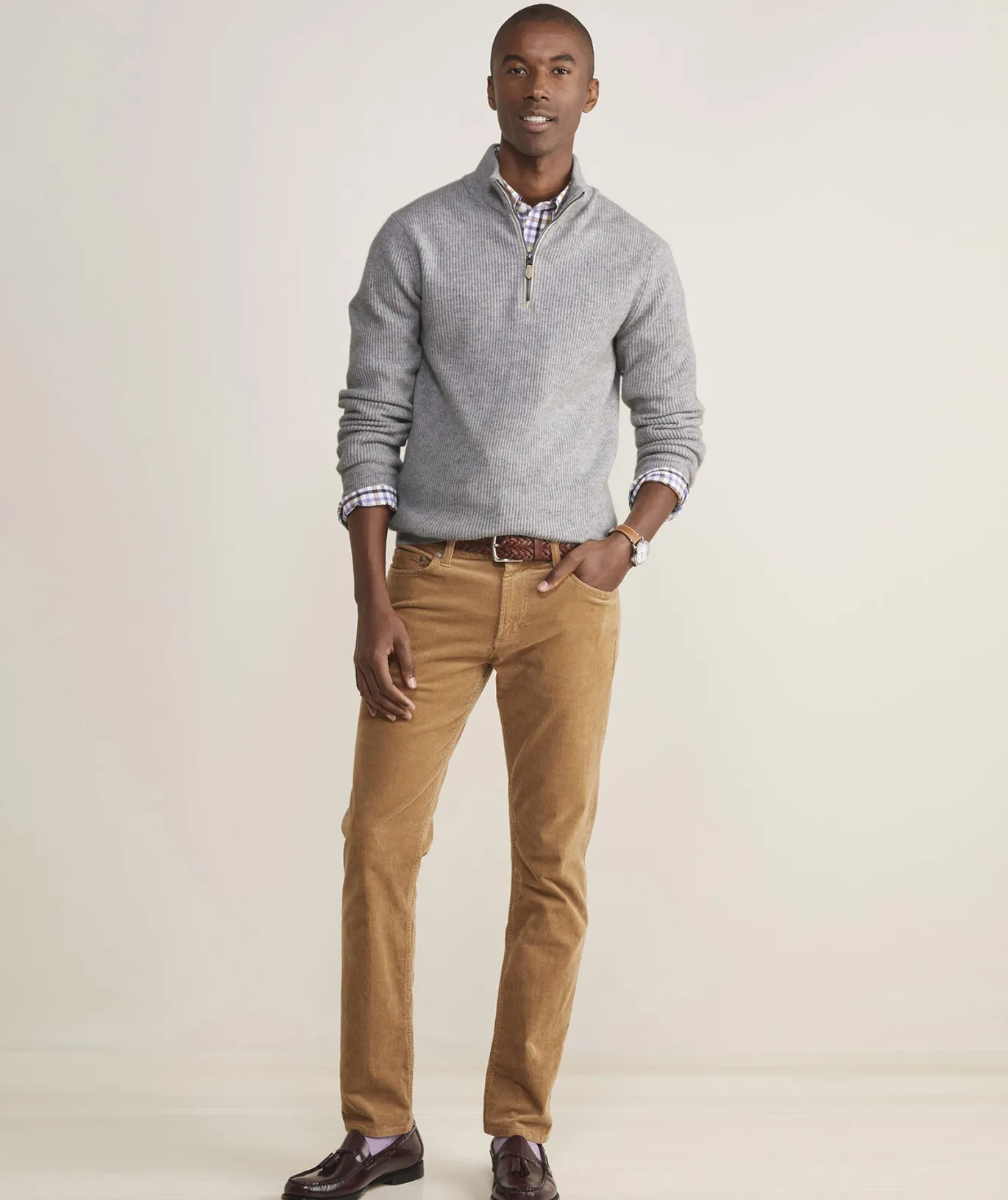 Cashmere Fisherman Rib Quarter-Zip Sweater
