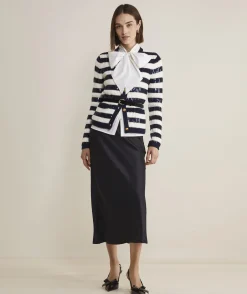 Cashmere Waffle-Knit Striped Crewneck Sweater
