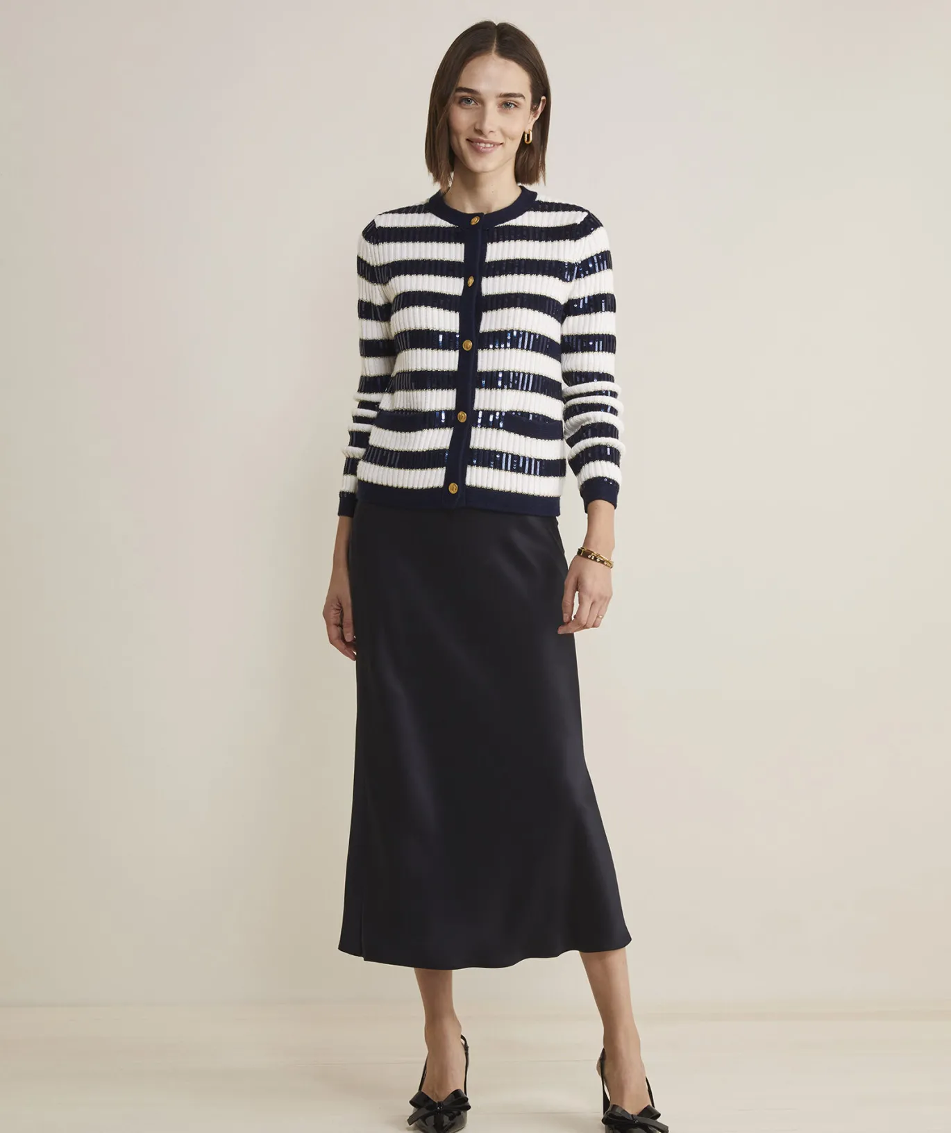 Cashmere Waffle-Knit Striped Crewneck Sweater