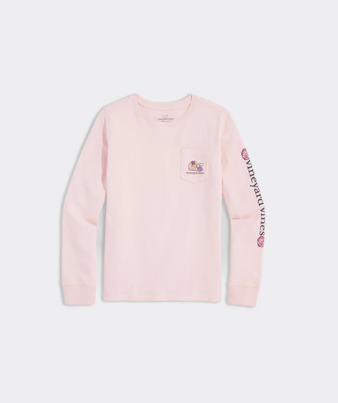 Girls' Heathered Vintage Whale Long-Sleeve Pocket Tee