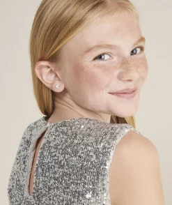 Girls' Poplin Puff Sleeve Dress