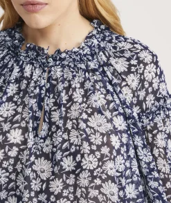 Harbor Seersucker Grid Print Ruffle Popover