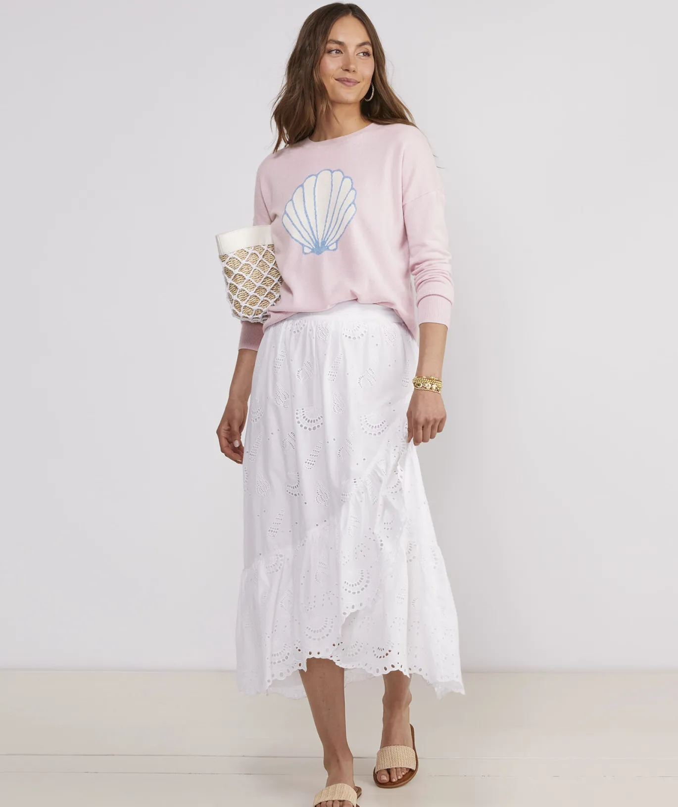 Hydrangea Intarsia Cashmere Crewneck Sweater