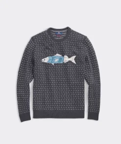 Merino Wool Fish Knit Crewneck Sweater