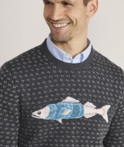 Merino Wool Fish Knit Crewneck Sweater