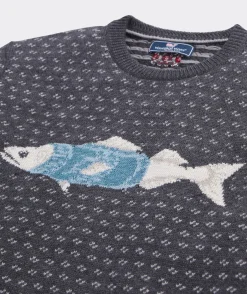 Merino Wool Fish Knit Crewneck Sweater