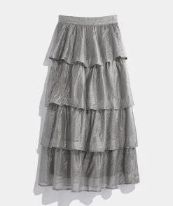 Metallic Check Maxi Skirt