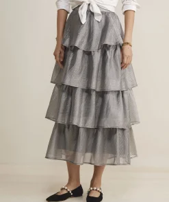 Metallic Check Maxi Skirt