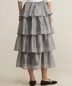 Metallic Check Maxi Skirt