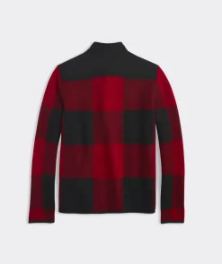 On-The-Go Buffalo Check Quarter-Snap Mockneck Sweater