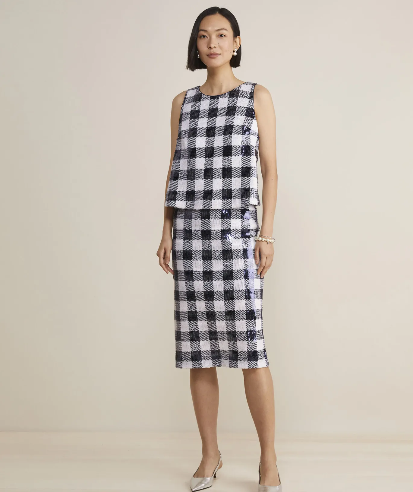 Sequin Check Midi Skirt
