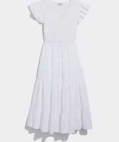 Smocked V-Neck Midi Dress