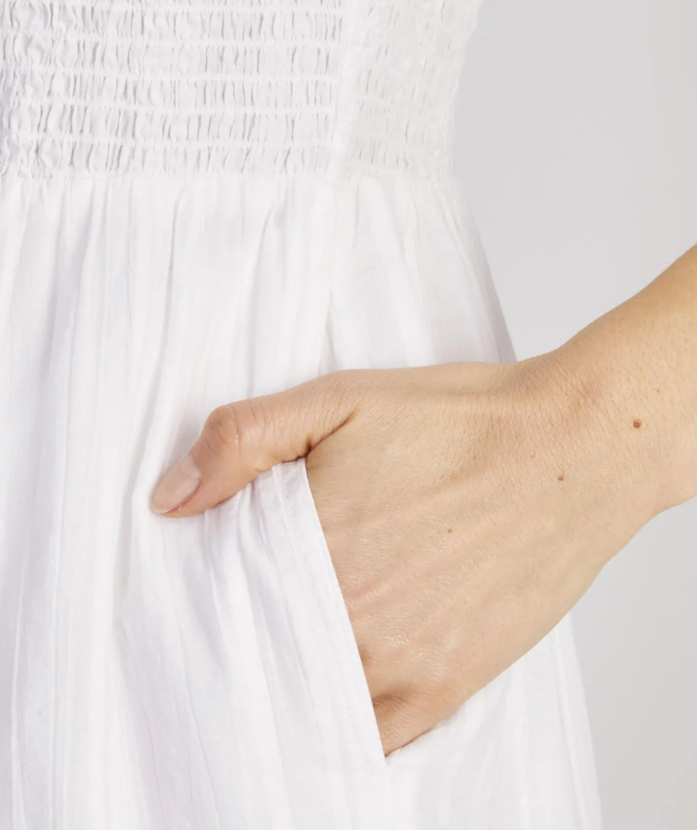 Smocked V-Neck Midi Dress