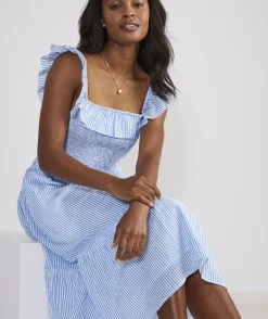 Striped Smocked Midi Dress