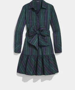 Taffeta Tie-Waist Blackwatch Shirtdress