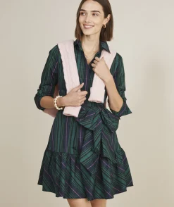 Taffeta Tie-Waist Blackwatch Shirtdress