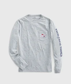 Watercolor Santa Whale Long-Sleeve Pocket Tee