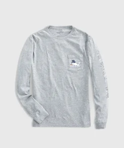 Watercolor Snowman Whale Long-Sleeve Pocket Tee