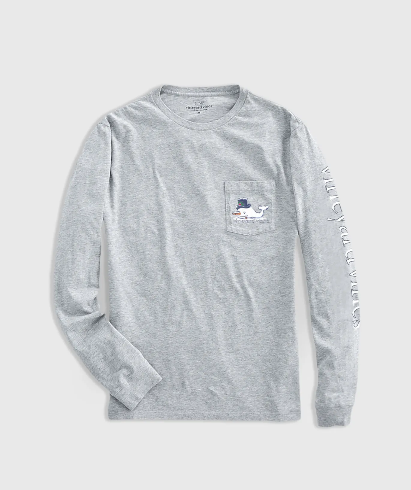 Watercolor Snowman Whale Long-Sleeve Pocket Tee